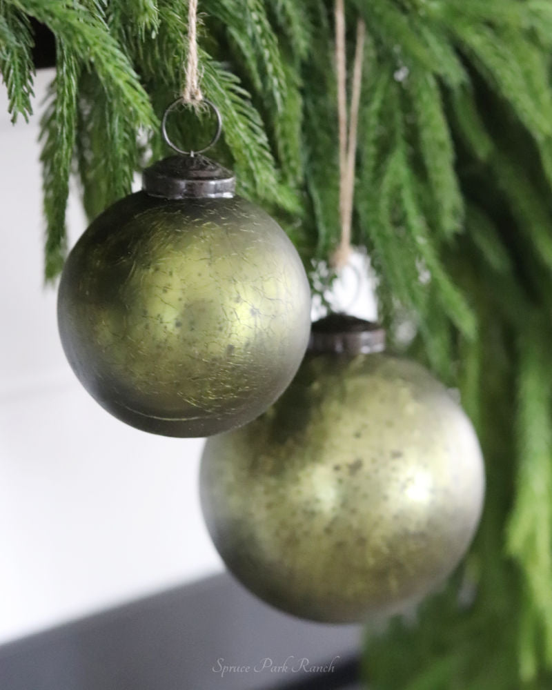 Crackled Olive Green Mercury Glass Ornament