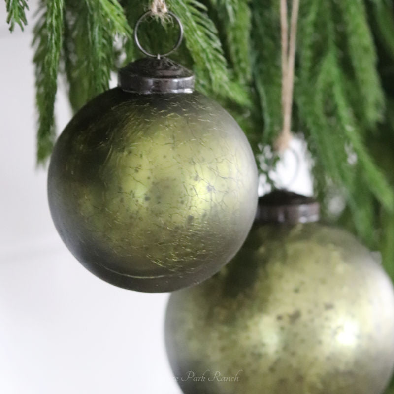 Crackled Olive Green Mercury Glass Ornament
