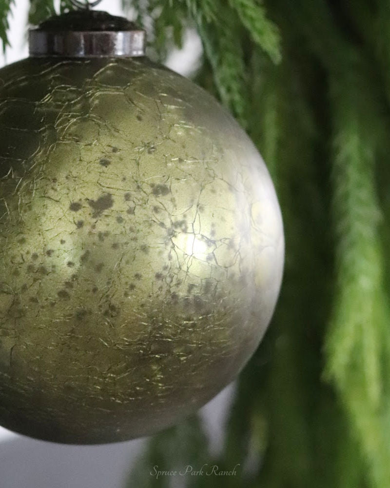 Crackled Olive Green Mercury Glass Ornament