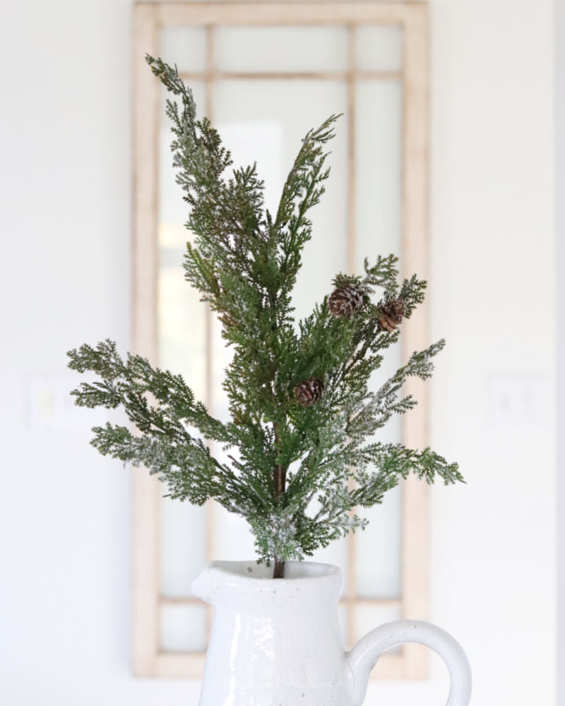 Soft Snowy Cypress Stem With Pinecones Real Touch 30"