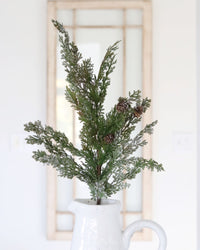 Soft Snowy Cypress Stem With Pinecones Real Touch 30"