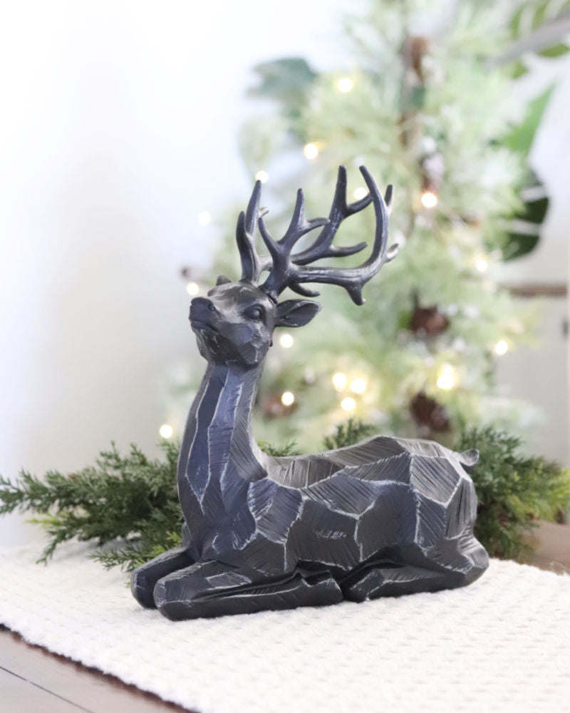 Black Carved Look Resin Deer