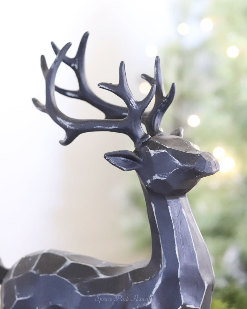 Black Carved Look Resin Deer