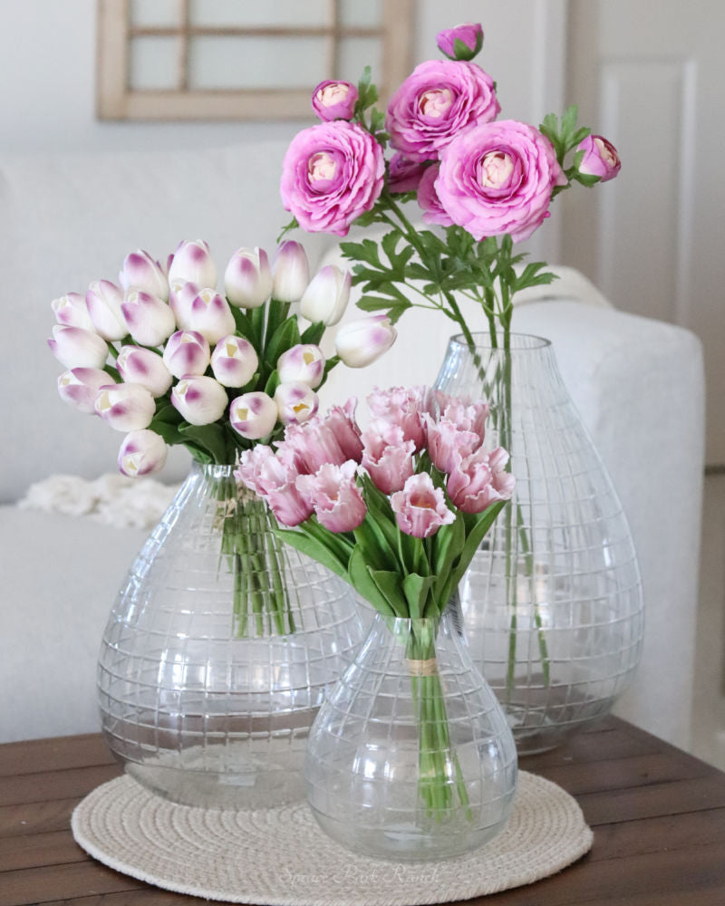 Etched Tear Drop Clear Glass Vase
