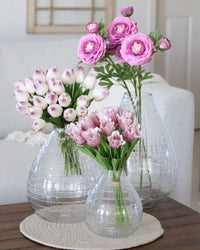 Etched Tear Drop Clear Glass Vase