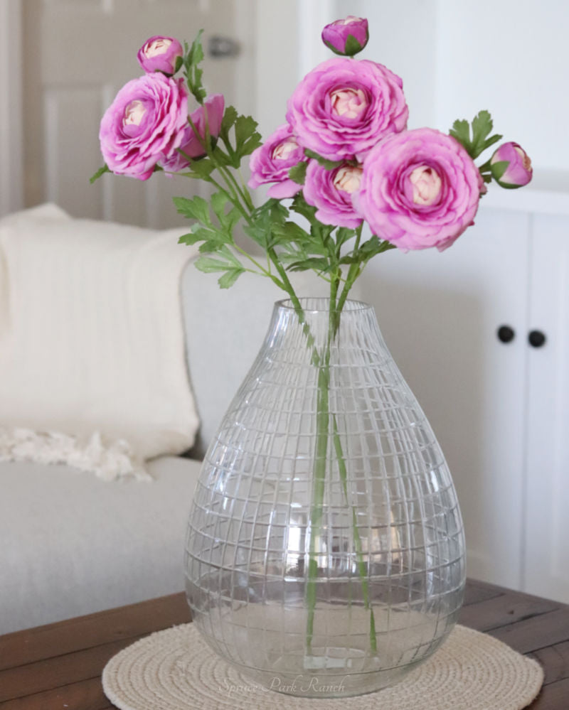 Etched Tear Drop Clear Glass Vase