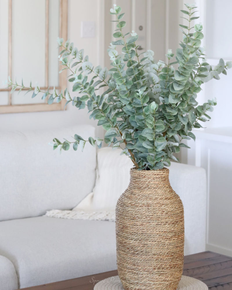 Woven Seagrass and Wood Vase
