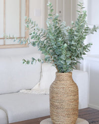 Woven Seagrass and Wood Vase