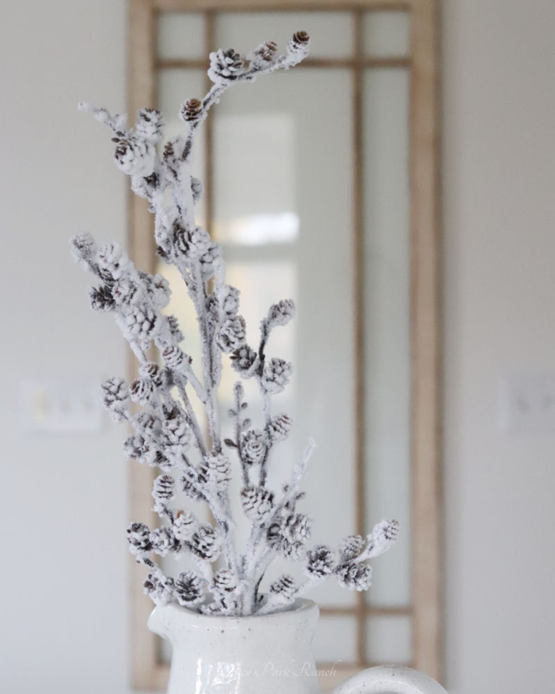 Flocked Twig and Mini Pinecone Stem 31.5"