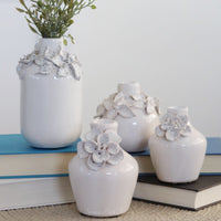 White Ceramic Mini Vase With Raised Flowers