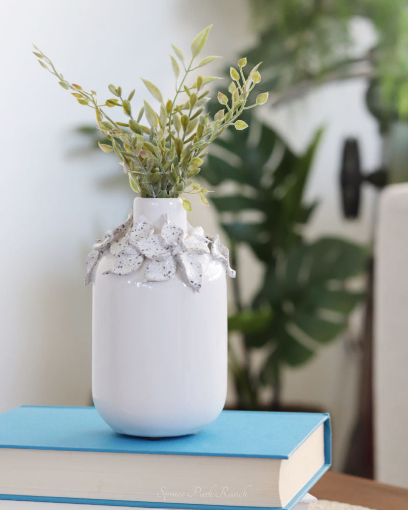 White Ceramic Mini Vase With Raised Flowers