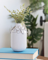 White Ceramic Mini Vase With Raised Flowers
