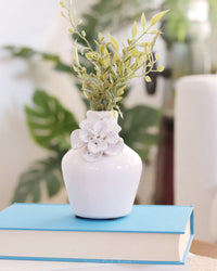 White Ceramic Mini Vase With Raised Flowers
