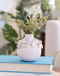 White Ceramic Mini Vase With Raised Flowers