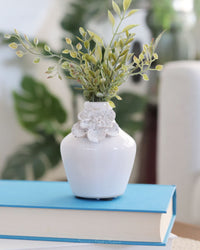 White Ceramic Mini Vase With Raised Flowers
