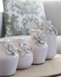 White Ceramic Mini Vase With Raised Flowers