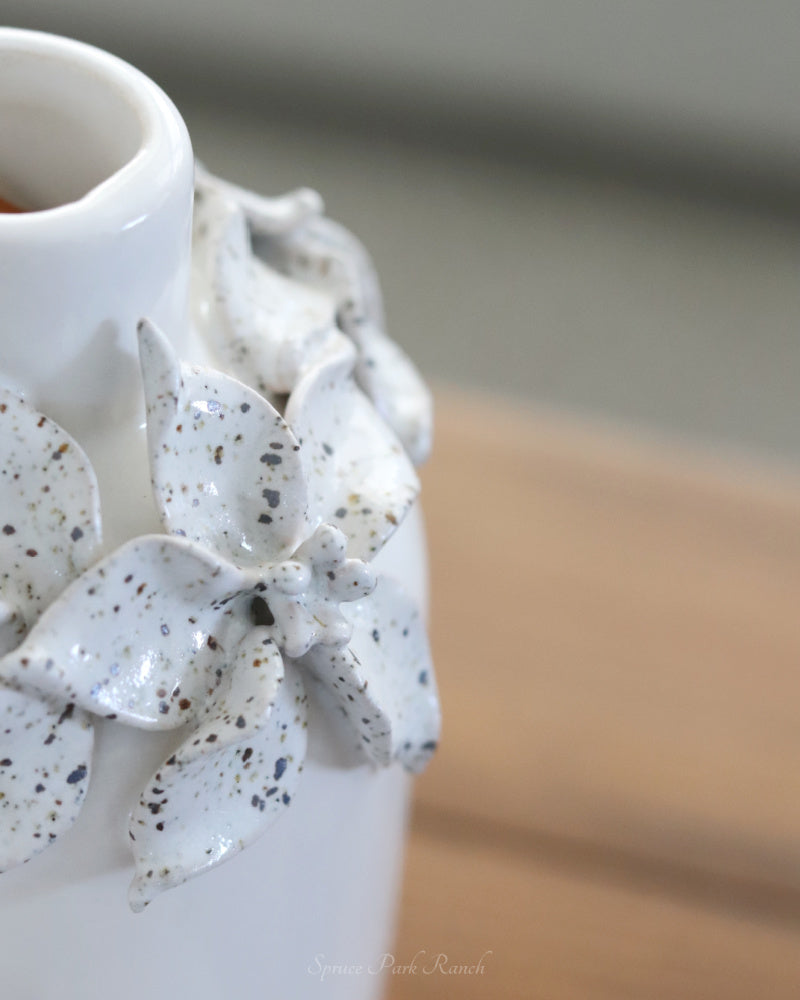 White Ceramic Mini Vase With Raised Flowers