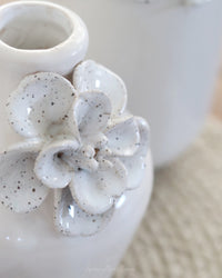 White Ceramic Mini Vase With Raised Flowers