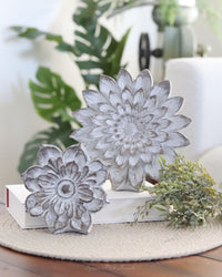 Whitewashed Carved Tabletop Resin Flowers