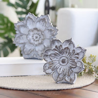 Whitewashed Carved Tabletop Resin Flowers