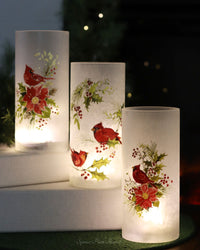 Frosted Glass Cardinal Lighted Cylinder