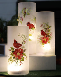 Frosted Glass Cardinal Lighted Cylinder