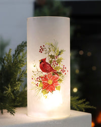 Frosted Glass Cardinal Lighted Cylinder
