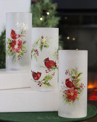 Frosted Glass Cardinal Lighted Cylinder