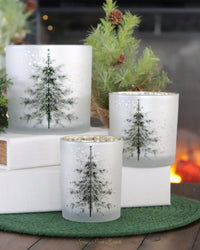 Frosted White Glass Christmas Tree Candle Holder