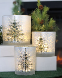 Frosted White Glass Christmas Tree Candle Holder