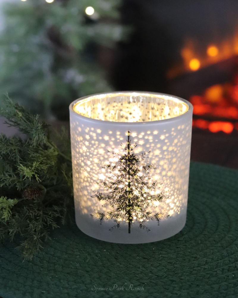 Frosted White Glass Christmas Tree Candle Holder