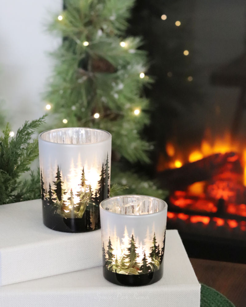 Glass Forest Design Votive Holder With Lights