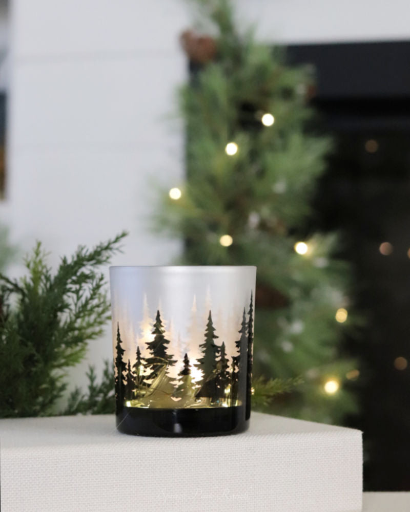 Glass Forest Design Votive Holder With Lights