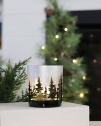 Glass Forest Design Votive Holder With Lights