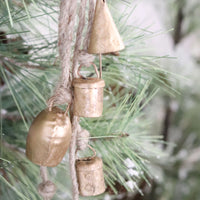 Handmade Antique Bells and Jute Rope Cluster Gold