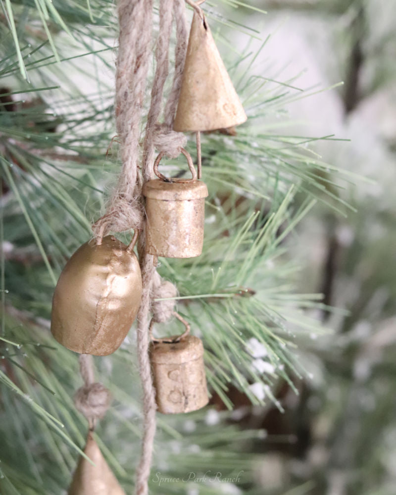 Handmade Antique Bells and Jute Rope Cluster Gold