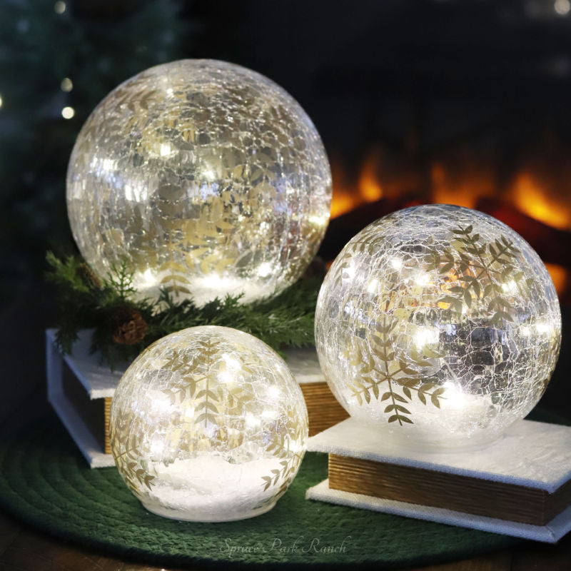 Gold Hand Painted Snowflake Crackle Glass LED Globe