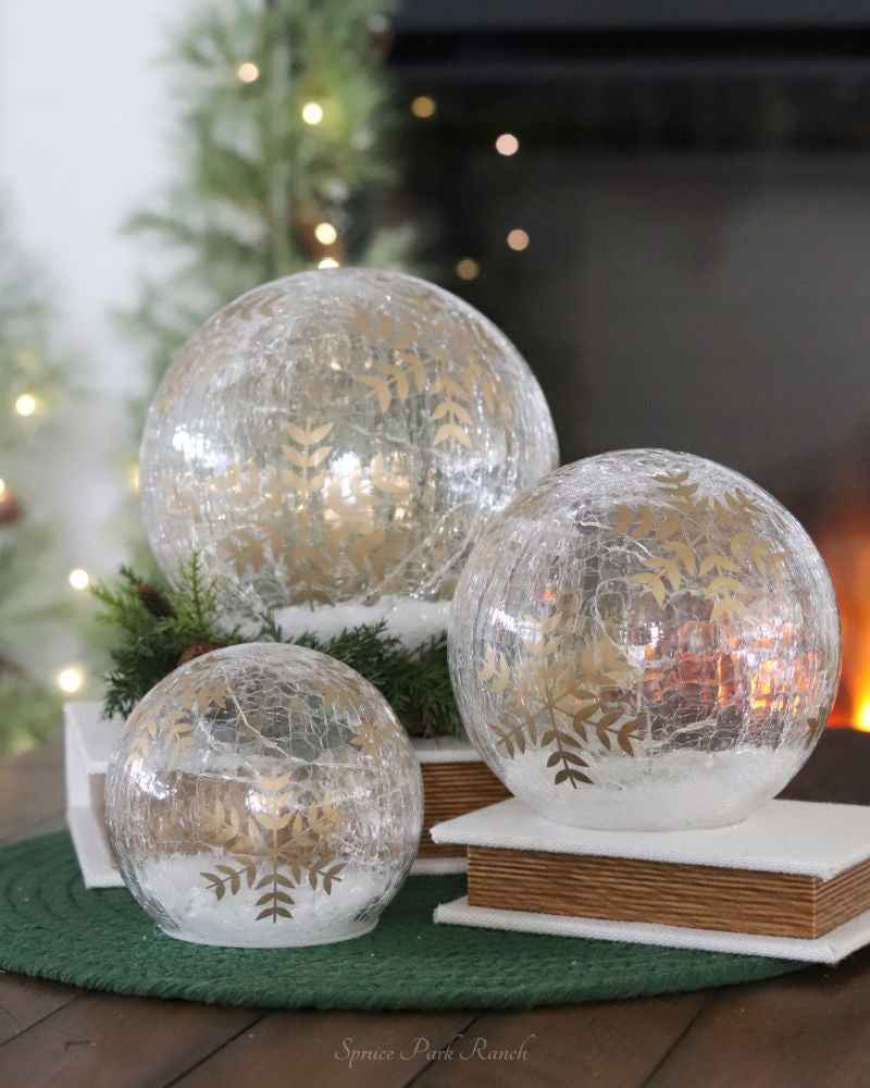 Gold Hand Painted Snowflake Crackle Glass LED Globe