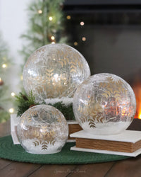 Gold Hand Painted Snowflake Crackle Glass LED Globe