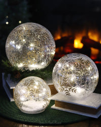 Gold Hand Painted Snowflake Crackle Glass LED Globe