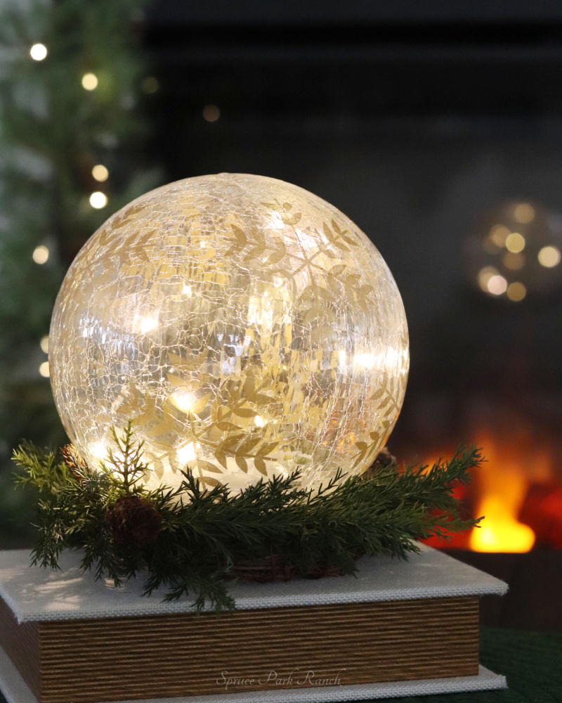 Gold Hand Painted Snowflake Crackle Glass LED Globe