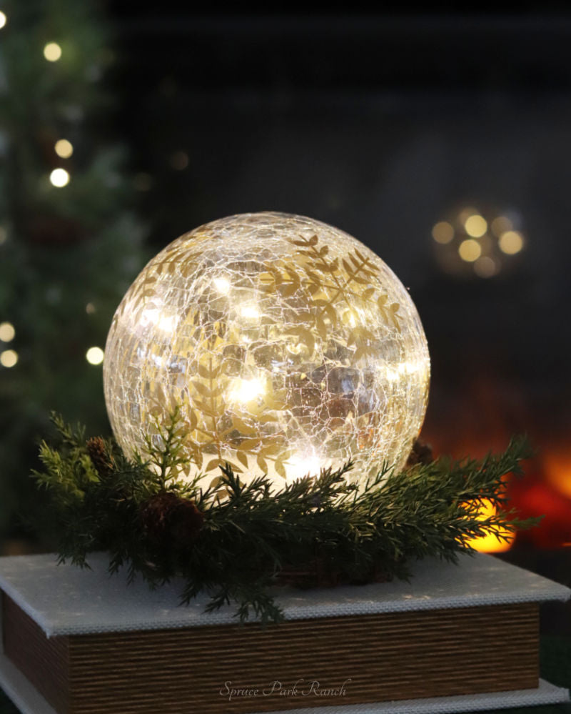 Gold Hand Painted Snowflake Crackle Glass LED Globe