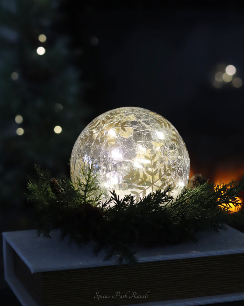 Gold Hand Painted Snowflake Crackle Glass LED Globe