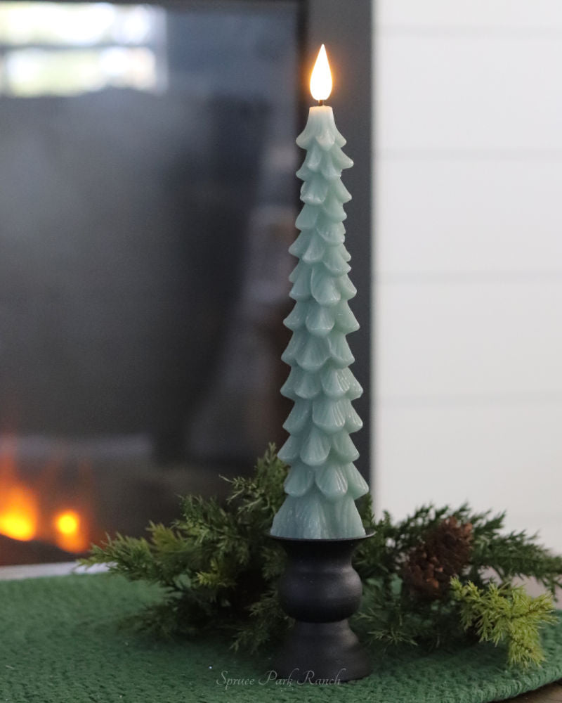 Green LED Christmas Tree Taper Candle