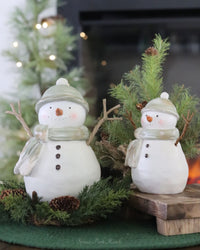 Green Scarf Rustic Resin Snowman