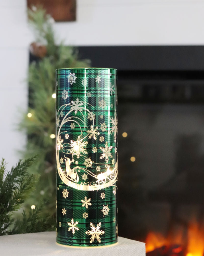 Green Tartan Santa's Sleigh Cylinder