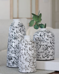 Grey Black Vine Cream Ceramic Vase