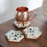 Hexagon Christmas Trees Enameled Coaster Set