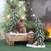 Holiday Highland Cow With Christmas Tree
