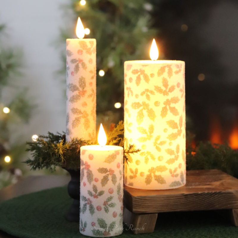 Holly LED Glitter Candle